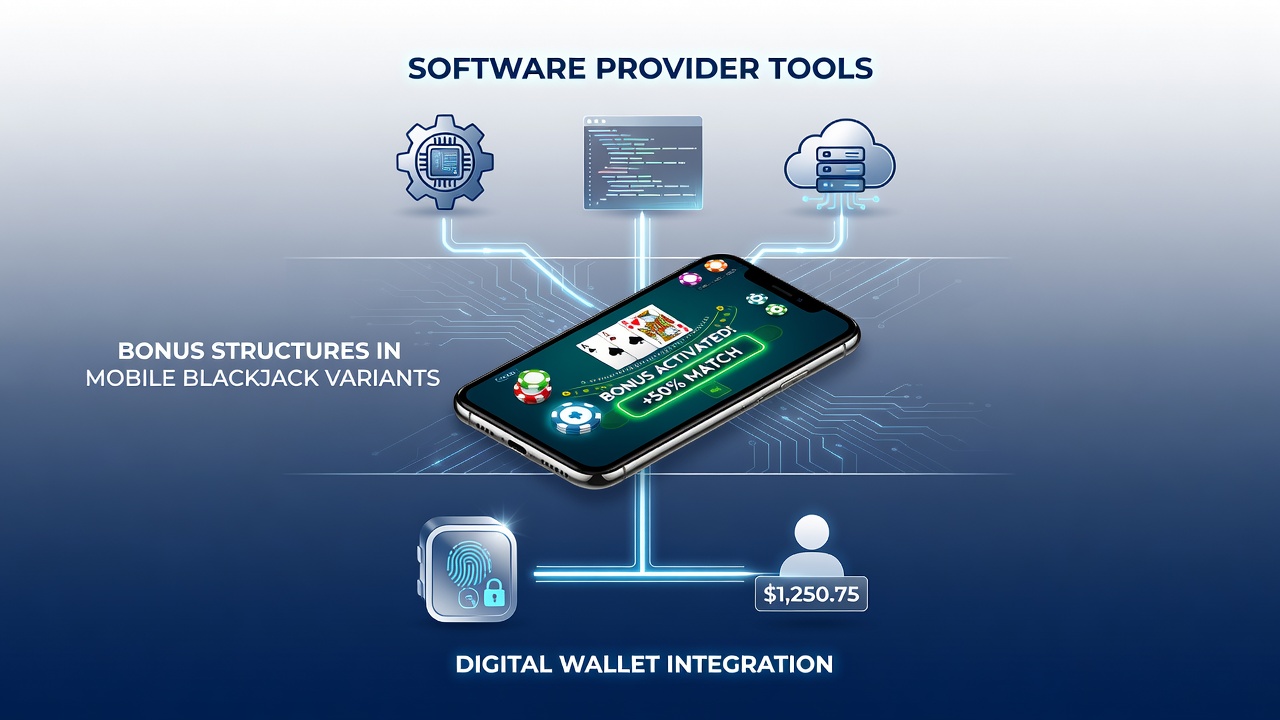 Mobile interface displaying blackjack game with digital wallet bonus indicators and real-time adjustments